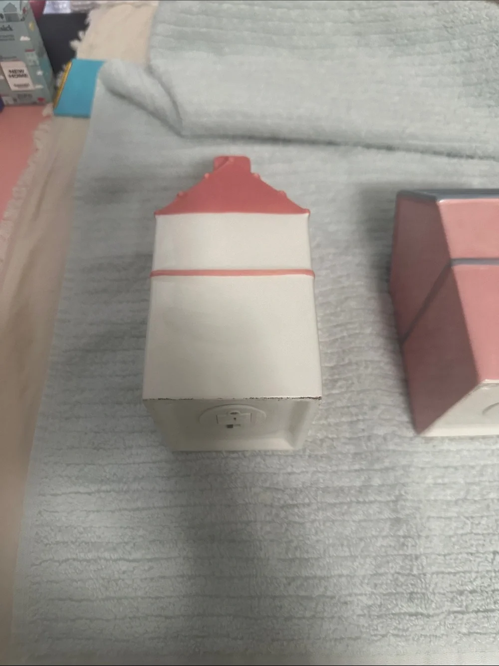 Set of 2 Decorative Pink Ceramic Cottage Homes that light up